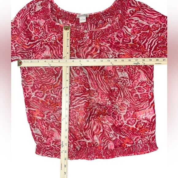 Lucky Brand Boho Chiffon Red Animal Print Blouson Womens Size S Elastic Waist - Picture 8 of 8